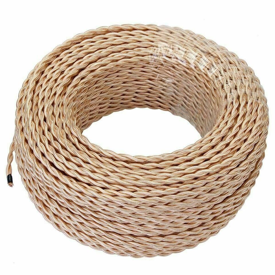 2 Core Twisted Fabric Cable 0.75mm – 1 m to 4 m - Light Gold, 1 m
