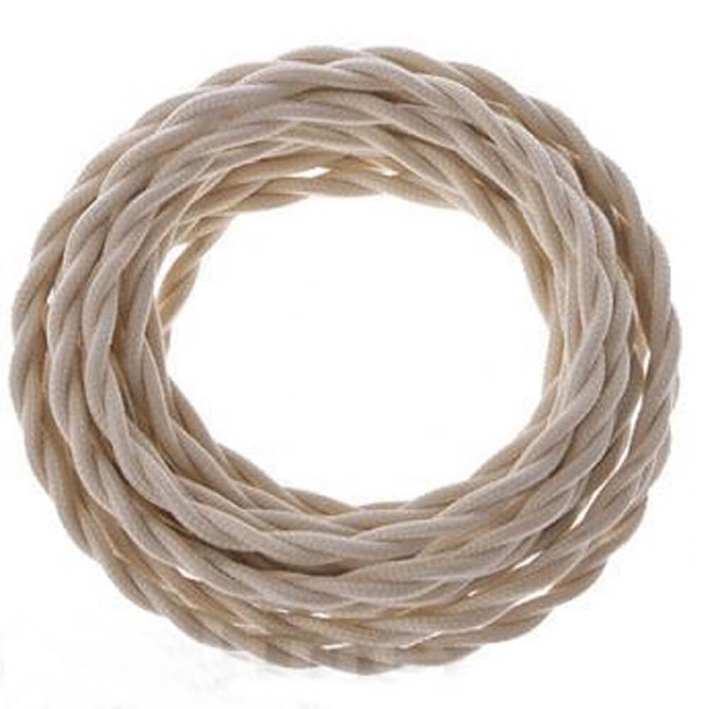 2 Core Twisted Fabric Cable 0.75mm – 5 m to 15 m - Cream, 10 m
