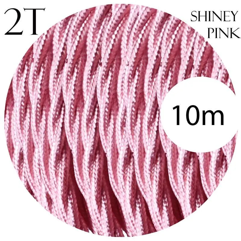 2 Core Twisted Fabric Cable 0.75mm – 5 m to 15 m - Shiny Pink, 10 m