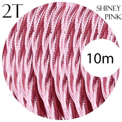 2 Core Twisted Fabric Cable 0.75mm – 5 m to 15 m - Shiny Pink, 10 m