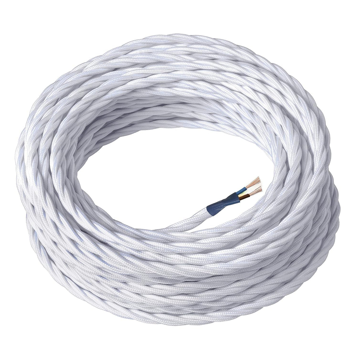 2 Core Twisted Fabric Cable 0.75mm – 5 m to 15 m - White, 5 m