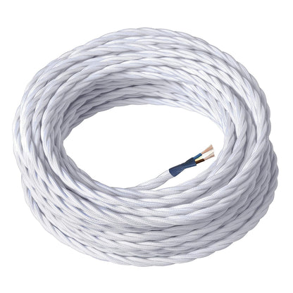 2 Core Twisted Fabric Cable 0.75mm – 5 m to 15 m - White, 5 m