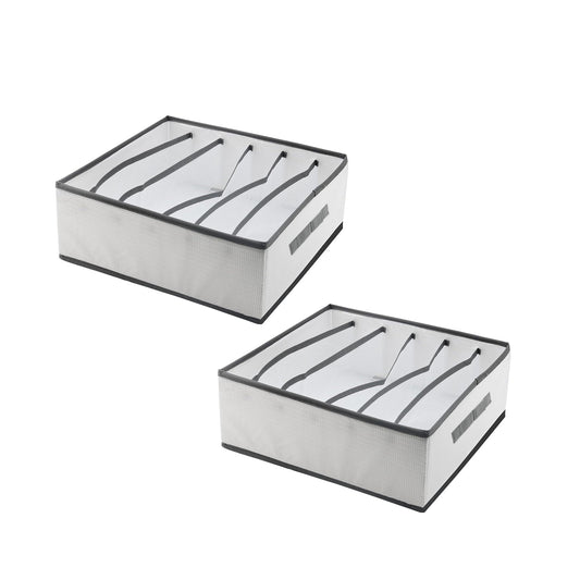 Foldable Wardrobe Drawer Organisers, Pack of 2 – 6 Compartments, 44 x 25 x 17 cm - 2 Organisers