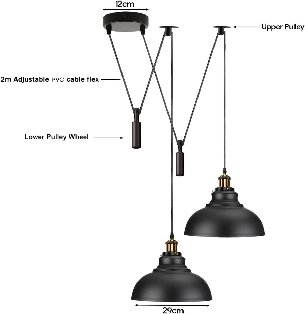 2-Light Dome Pendant – Pulley or Spider Hanging, 29 cm Shades, E27 - photo 2