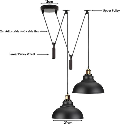 2-Light Dome Pendant – Pulley or Spider Hanging, 29 cm Shades, E27 - photo 2