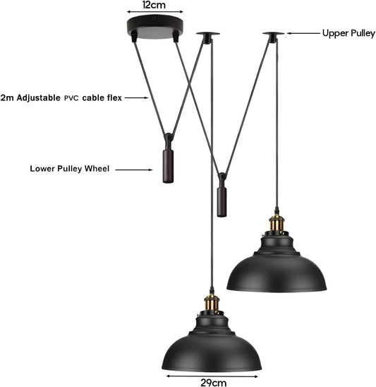 2-Light Dome Pendant – Pulley or Spider Hanging, 29 cm Shades, E27 - photo 2