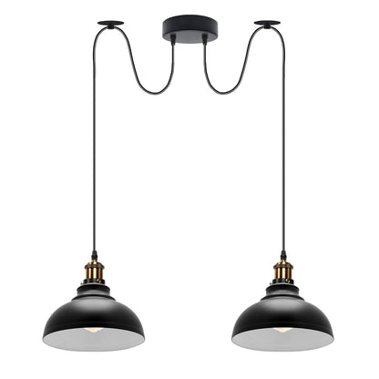 2-Light Dome Pendant – Pulley or Spider Hanging, 29 cm Shades, E27 - Yellow Brass, Black & White Inner 29 cm, Spider, Without Bulb