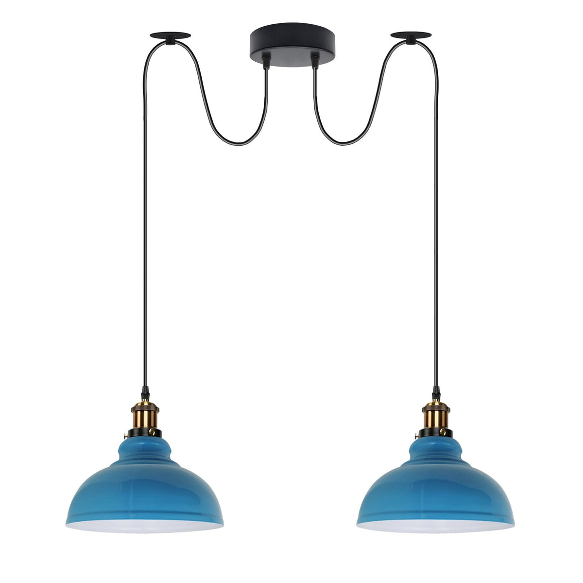 2-Light Dome Pendant – Pulley or Spider Hanging, 29 cm Shades, E27 - Yellow Brass, Blue 29 cm, Spider, Without Bulb