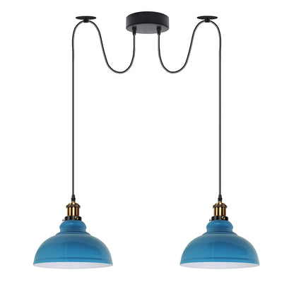 2-Light Dome Pendant – Pulley or Spider Hanging, 29 cm Shades, E27 - Yellow Brass, Blue 29 cm, Spider, Without Bulb