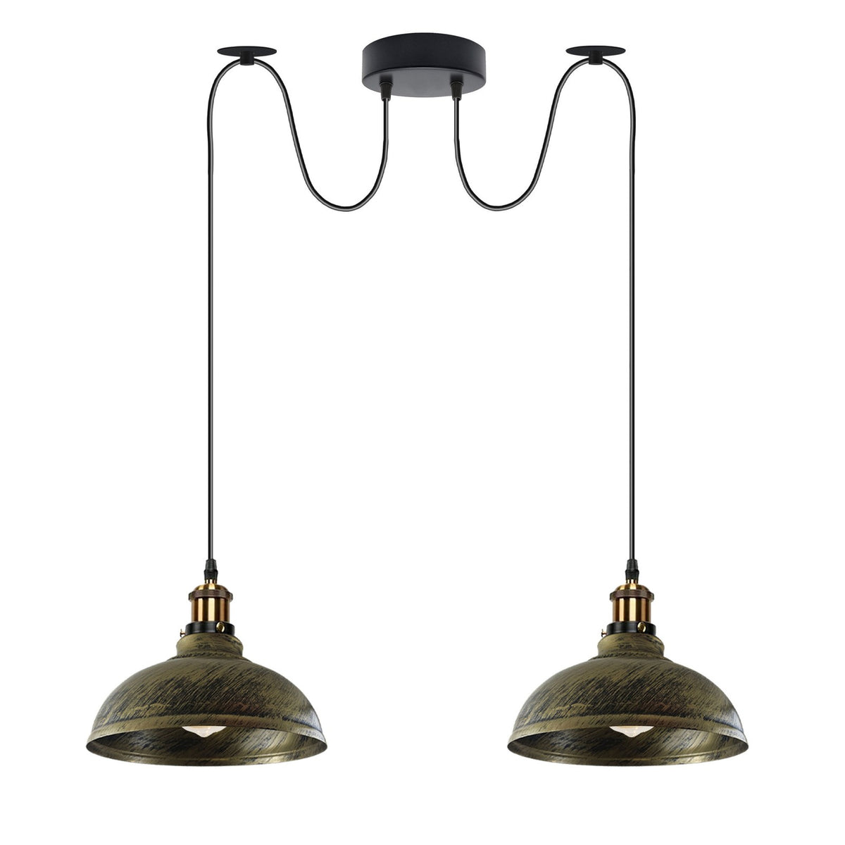 2-Light Dome Pendant – Pulley or Spider Hanging, 29 cm Shades, E27 - Yellow Brass, Brushed Brass 29 cm, Spider, Without Bulb