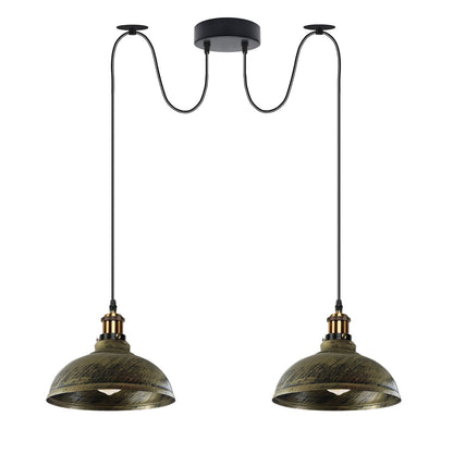 2-Light Dome Pendant – Pulley or Spider Hanging, 29 cm Shades, E27 - Yellow Brass, Brushed Brass 29 cm, Spider, Without Bulb