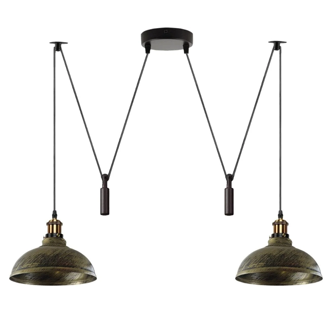 2-Light Dome Pendant – Pulley or Spider Hanging, 29 cm Shades, E27 - Yellow Brass, Brushed Brass 29 cm, Pulley, Without Bulb