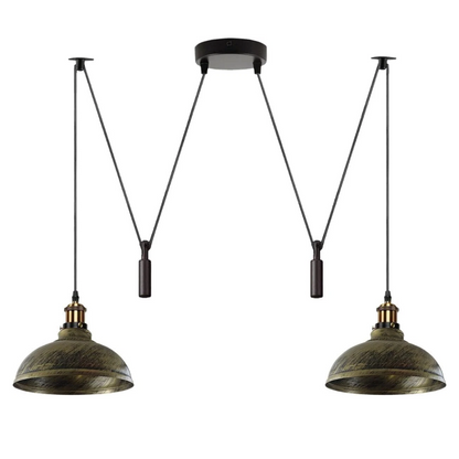 2-Light Dome Pendant – Pulley or Spider Hanging, 29 cm Shades, E27 - Yellow Brass, Brushed Brass 29 cm, Pulley, Without Bulb