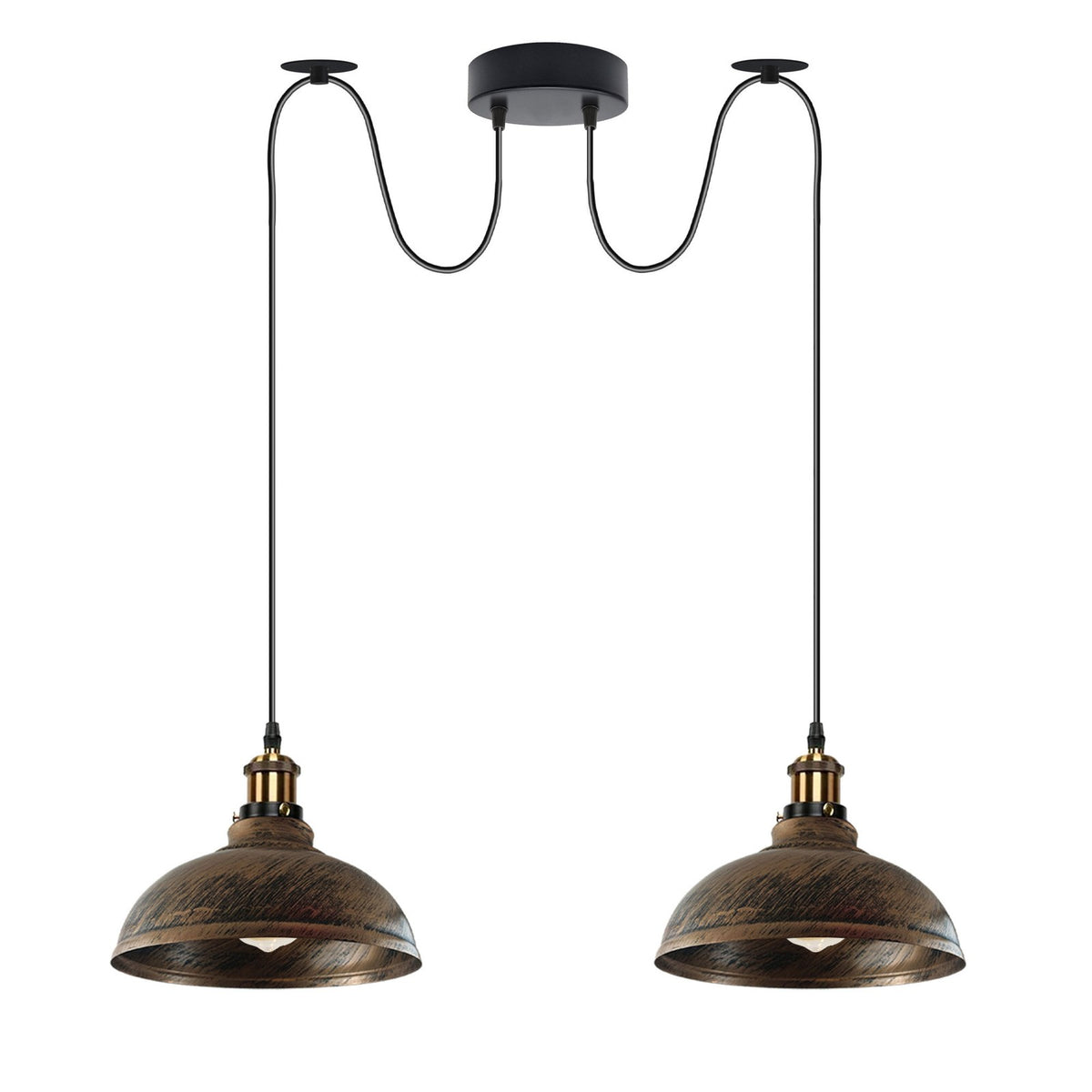 2-Light Dome Pendant – Pulley or Spider Hanging, 29 cm Shades, E27 - Yellow Brass, Brushed Copper 29 cm, Spider, Without Bulb