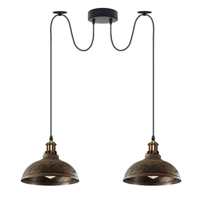2-Light Dome Pendant – Pulley or Spider Hanging, 29 cm Shades, E27 - Yellow Brass, Brushed Copper 29 cm, Spider, Without Bulb