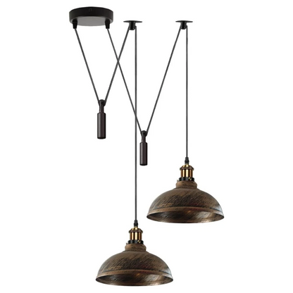 2-Light Dome Pendant – Pulley or Spider Hanging, 29 cm Shades, E27 - Yellow Brass, Brushed Copper 29 cm, Pulley, Without Bulb
