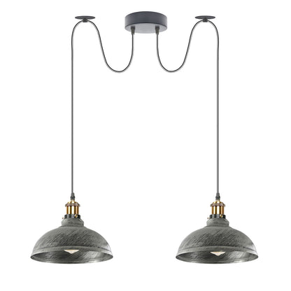 2-Light Dome Pendant – Pulley or Spider Hanging, 29 cm Shades, E27 - Yellow Brass, Brushed Silver 29 cm, Spider, Without Bulb