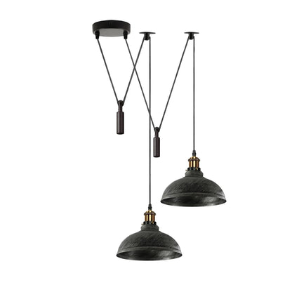 2-Light Dome Pendant – Pulley or Spider Hanging, 29 cm Shades, E27 - Yellow Brass, Brushed Silver 29 cm, Pulley, Without Bulb