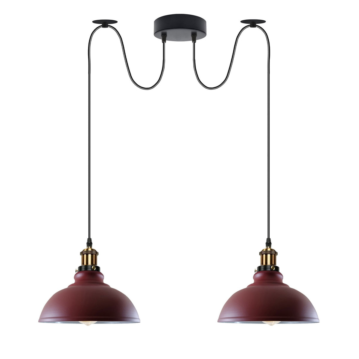 2-Light Dome Pendant – Pulley or Spider Hanging, 29 cm Shades, E27 - Yellow Brass, Burgundy 29 cm, Spider, Without Bulb