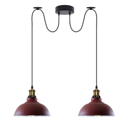 2-Light Dome Pendant – Pulley or Spider Hanging, 29 cm Shades, E27 - Yellow Brass, Burgundy 29 cm, Spider, Without Bulb