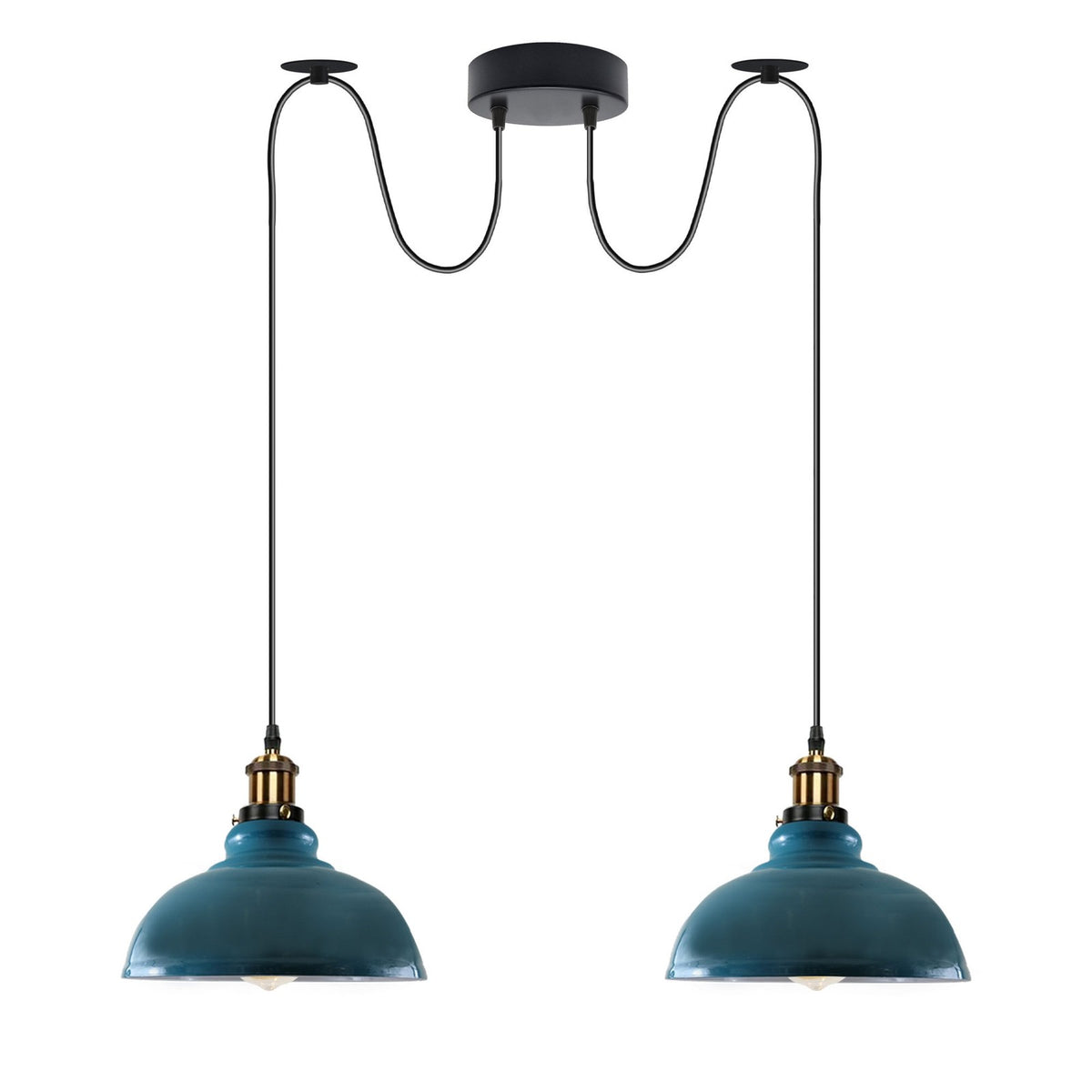 2-Light Dome Pendant – Pulley or Spider Hanging, 29 cm Shades, E27 - Yellow Brass, Cyan Blue 29 cm, Spider, Without Bulb
