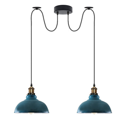 2-Light Dome Pendant – Pulley or Spider Hanging, 29 cm Shades, E27 - Yellow Brass, Cyan Blue 29 cm, Spider, Without Bulb