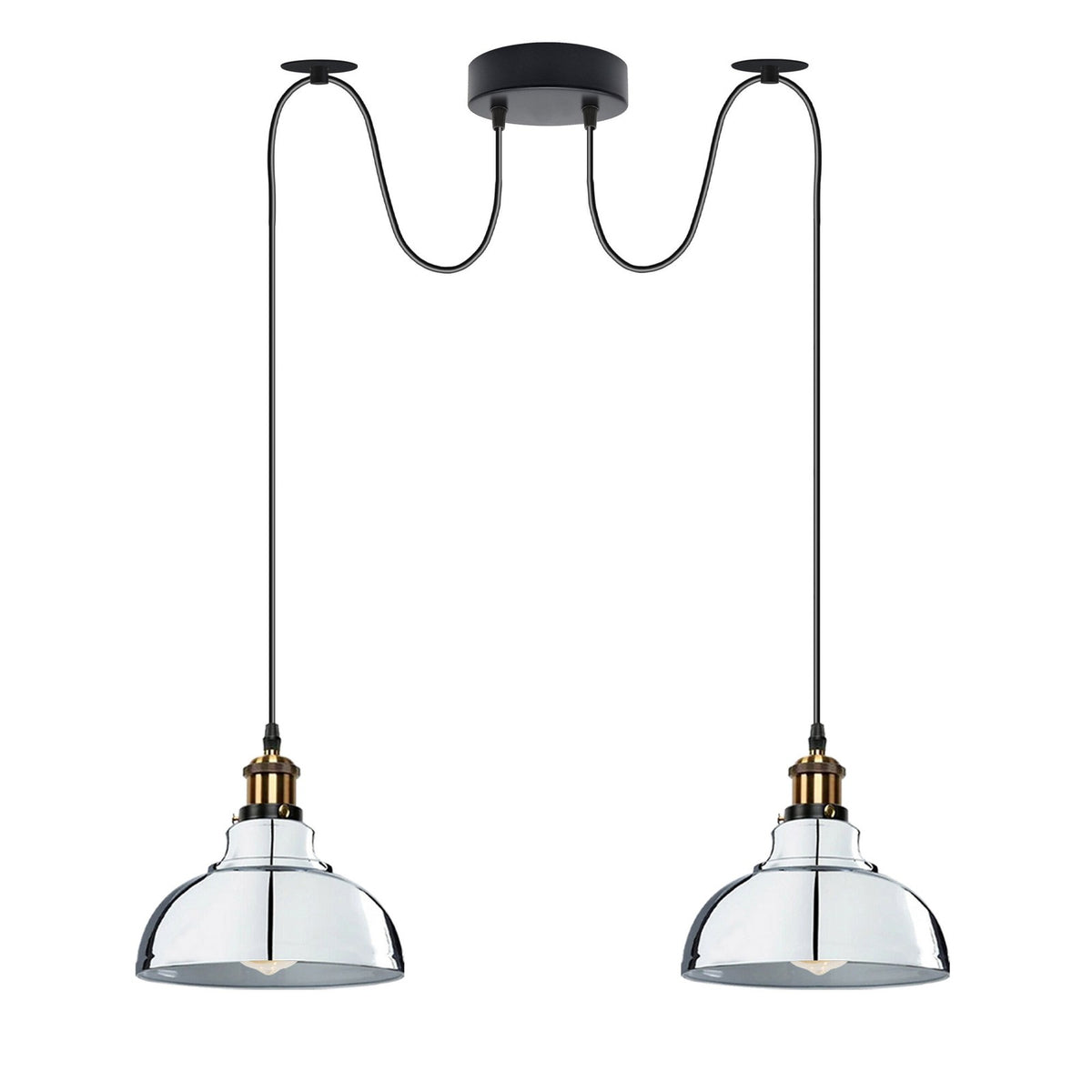 2-Light Dome Pendant – Pulley or Spider Hanging, 29 cm Shades, E27 - Yellow Brass, Chrome 29 cm, Spider, Without Bulb