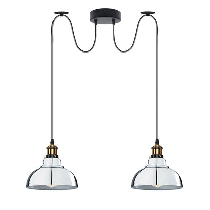 2-Light Dome Pendant – Pulley or Spider Hanging, 29 cm Shades, E27 - Yellow Brass, Chrome 29 cm, Spider, Without Bulb