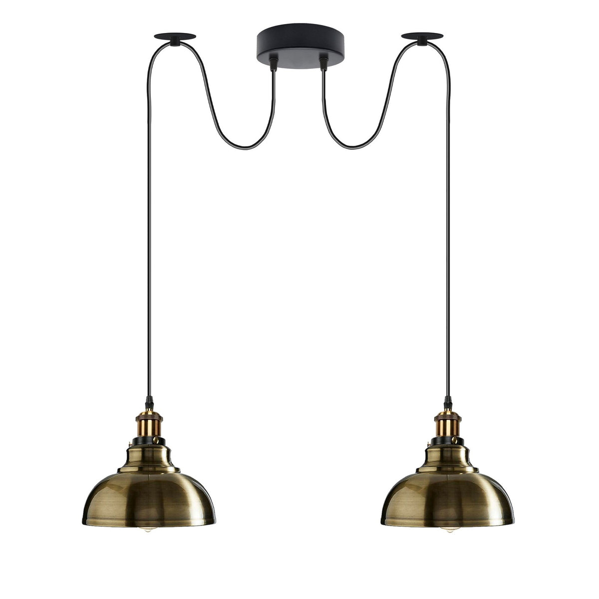 2-Light Dome Pendant – Pulley or Spider Hanging, 29 cm Shades, E27 - Yellow Brass, Green Brass 29 cm, Spider, Without Bulb