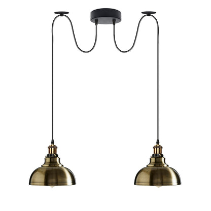 2-Light Dome Pendant – Pulley or Spider Hanging, 29 cm Shades, E27 - Yellow Brass, Green Brass 29 cm, Spider, Without Bulb