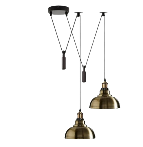 2-Light Dome Pendant – Pulley or Spider Hanging, 29 cm Shades, E27 - Yellow Brass, Green Brass 29 cm, Pulley, Without Bulb