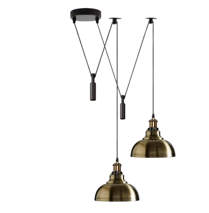 2-Light Dome Pendant – Pulley or Spider Hanging, 29 cm Shades, E27 - Yellow Brass, Green Brass 29 cm, Pulley, Without Bulb