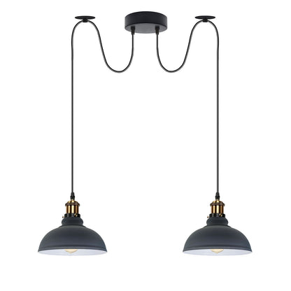 2-Light Dome Pendant – Pulley or Spider Hanging, 29 cm Shades, E27 - Yellow Brass, Grey 29 cm, Spider, Without Bulb