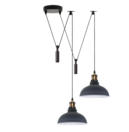 2-Light Dome Pendant – Pulley or Spider Hanging, 29 cm Shades, E27 - Yellow Brass, Grey 29 cm, Pulley, Without Bulb