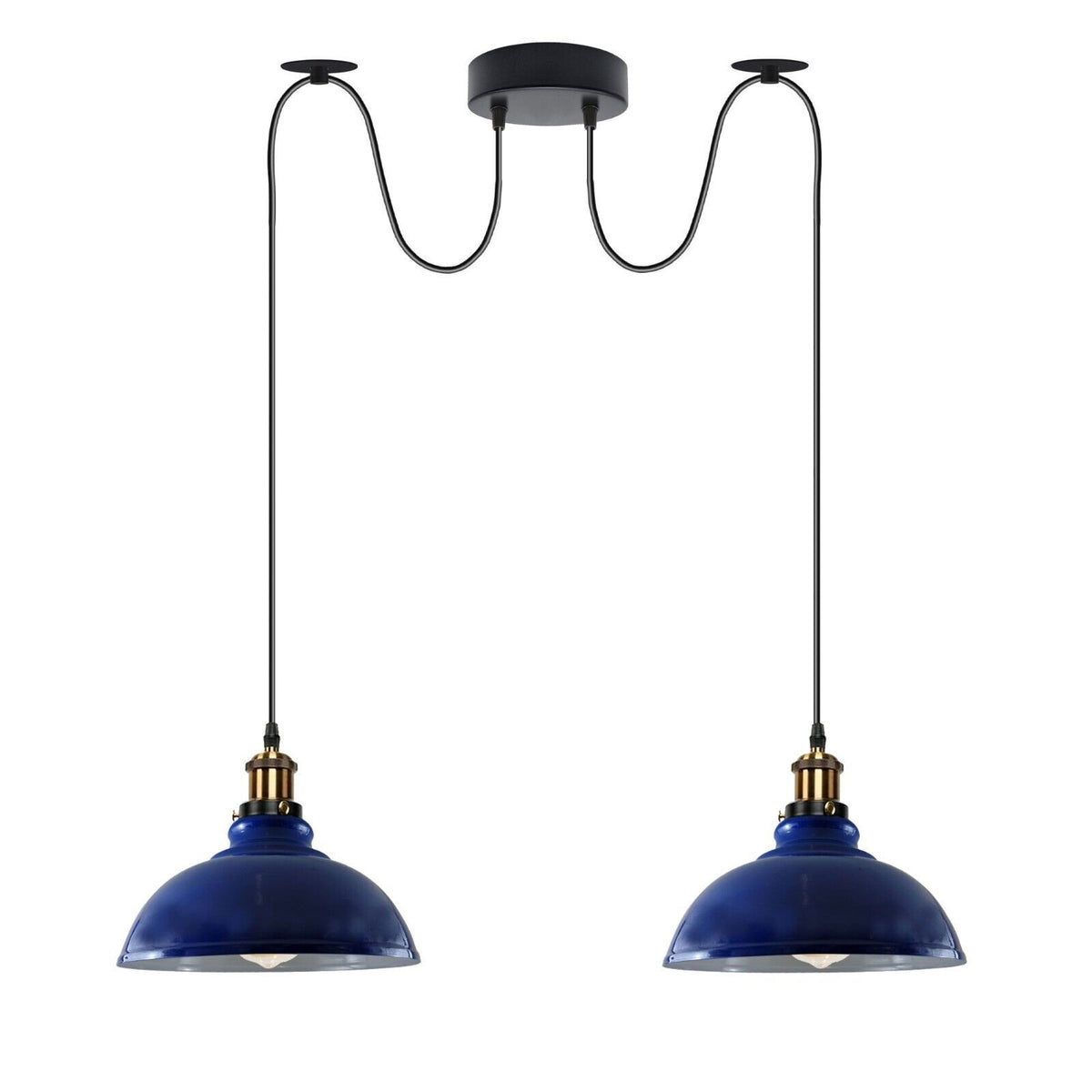 2-Light Dome Pendant – Pulley or Spider Hanging, 29 cm Shades, E27 - Yellow Brass, Navy Blue 29 cm, Spider, Without Bulb