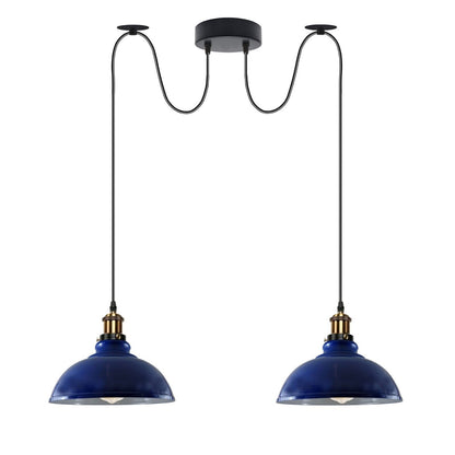 2-Light Dome Pendant – Pulley or Spider Hanging, 29 cm Shades, E27 - Yellow Brass, Navy Blue 29 cm, Spider, Without Bulb
