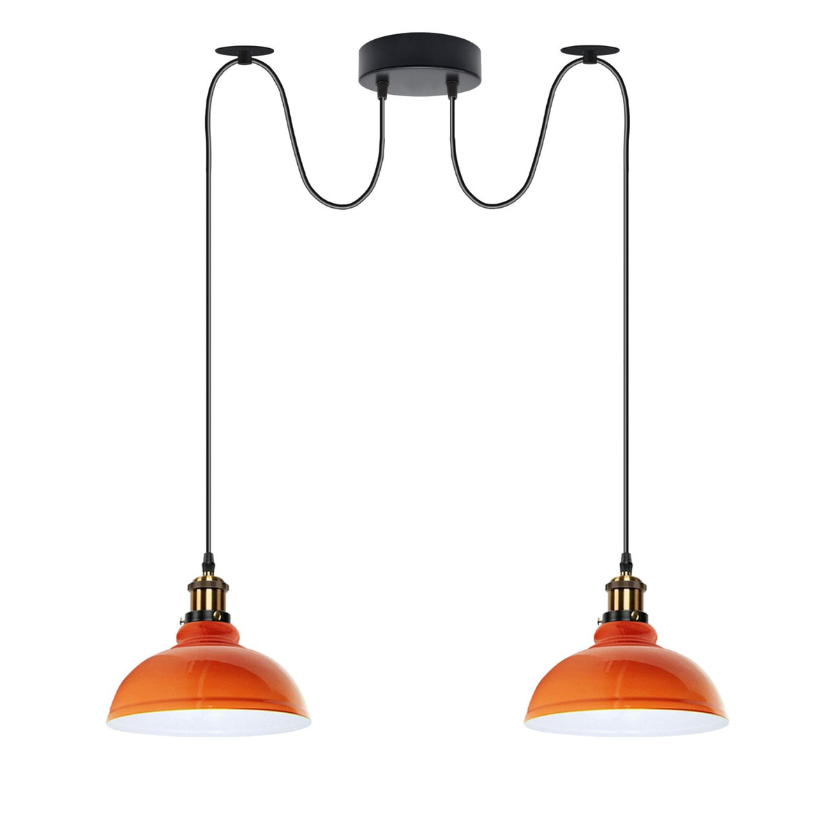 2-Light Dome Pendant – Pulley or Spider Hanging, 29 cm Shades, E27 - Yellow Brass, Orange 29 cm, Spider, Without Bulb