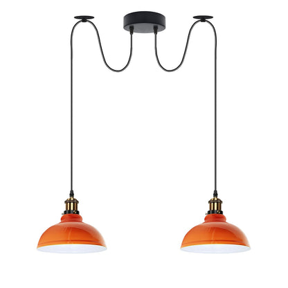 2-Light Dome Pendant – Pulley or Spider Hanging, 29 cm Shades, E27 - Yellow Brass, Orange 29 cm, Spider, Without Bulb