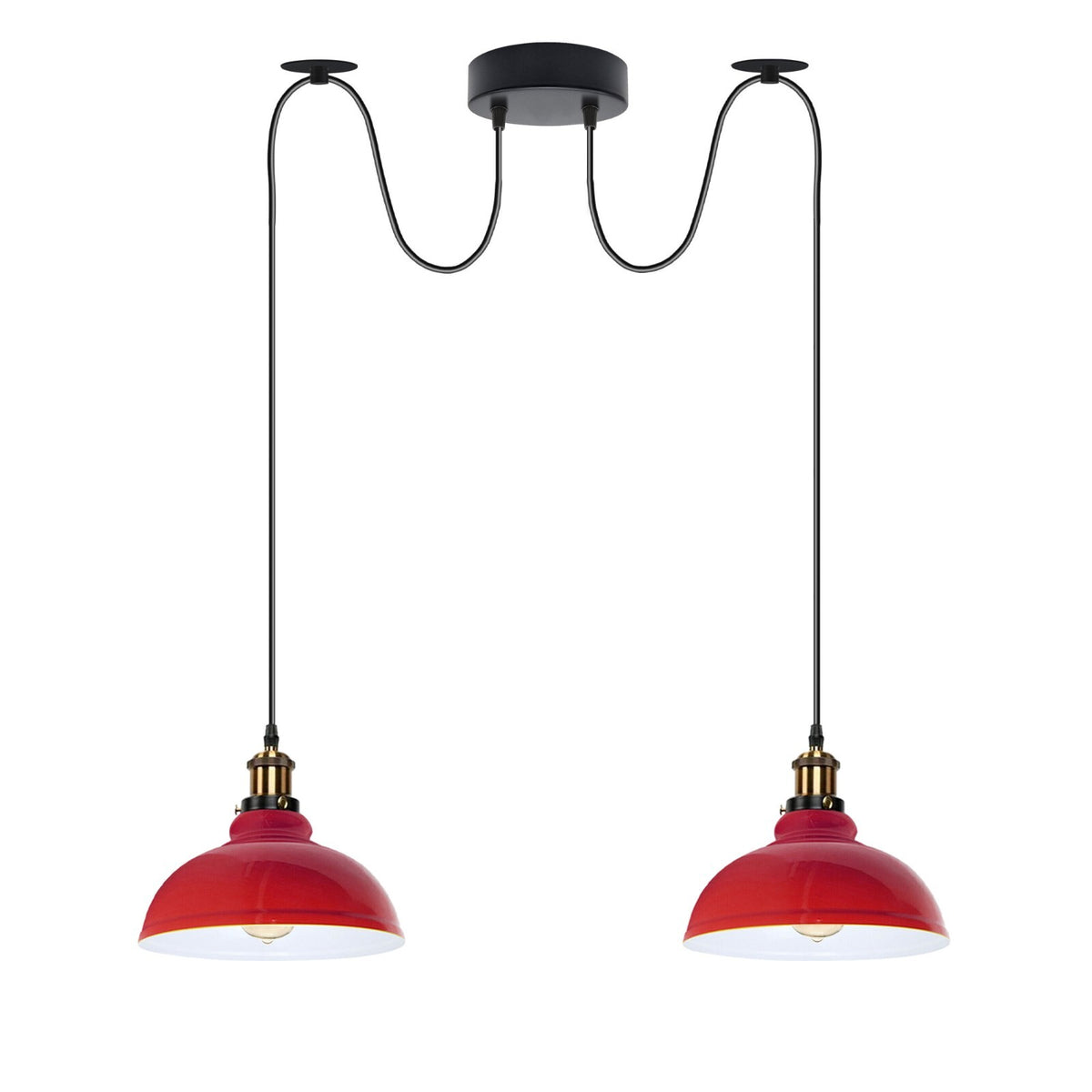 2-Light Dome Pendant – Pulley or Spider Hanging, 29 cm Shades, E27 - Yellow Brass, Red 29 cm, Spider, Without Bulb