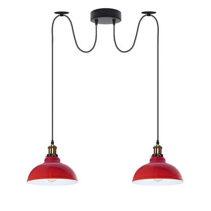 2-Light Dome Pendant – Pulley or Spider Hanging, 29 cm Shades, E27 - Yellow Brass, Red 29 cm, Spider, Without Bulb