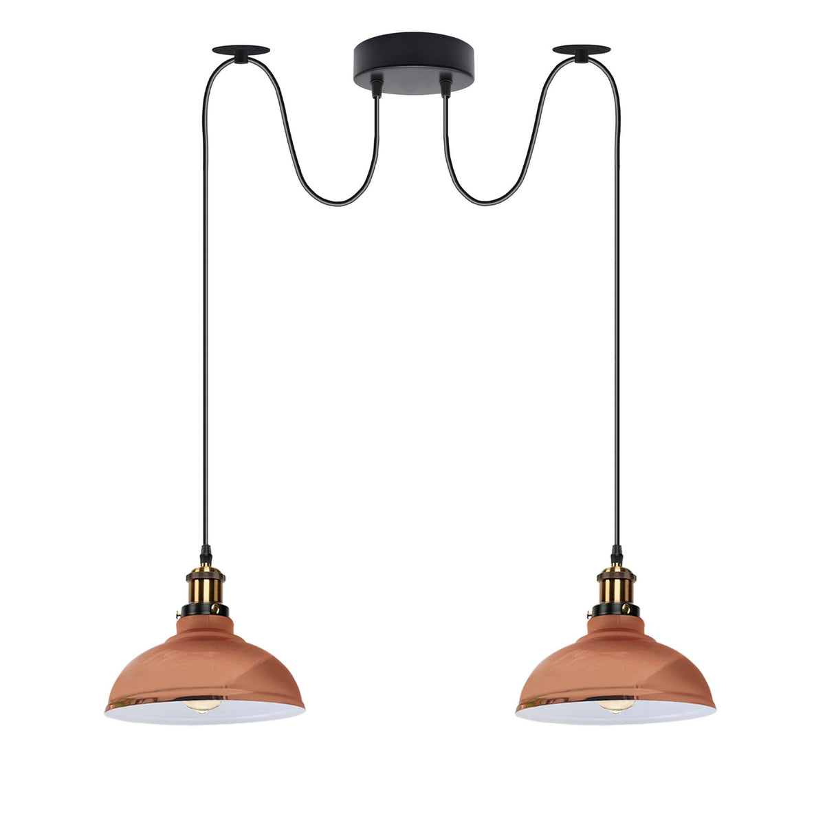 2-Light Dome Pendant – Pulley or Spider Hanging, 29 cm Shades, E27 - Yellow Brass, Rose Gold 29 cm, Spider, Without Bulb