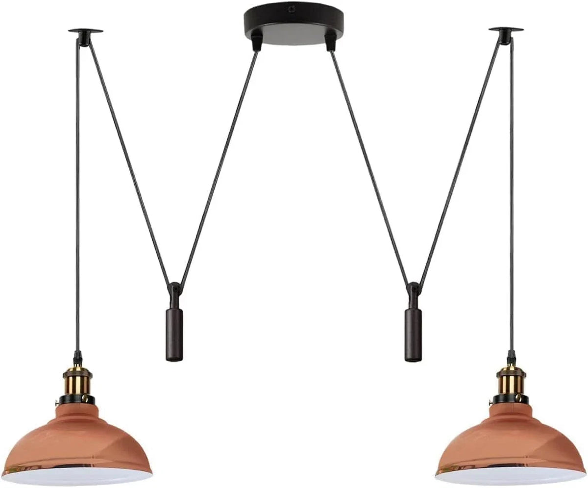 2-Light Dome Pendant – Pulley or Spider Hanging, 29 cm Shades, E27 - Yellow Brass, Rose Gold 29 cm, Pulley, Without Bulb