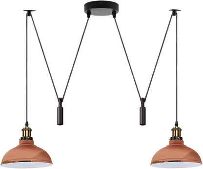 2-Light Dome Pendant – Pulley or Spider Hanging, 29 cm Shades, E27 - Yellow Brass, Rose Gold 29 cm, Pulley, Without Bulb