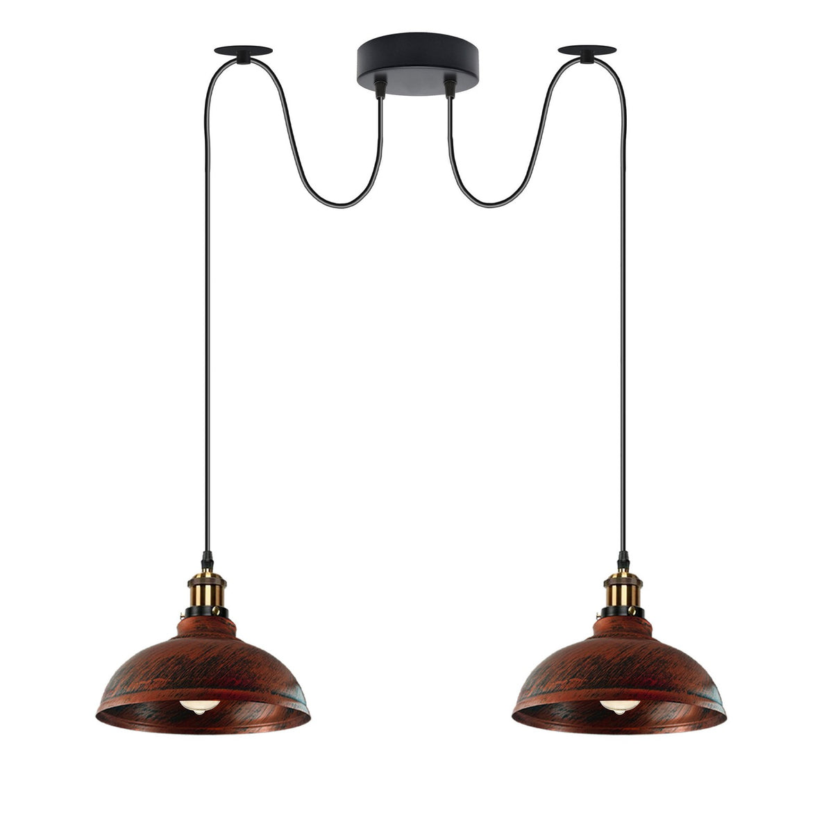 2-Light Dome Pendant – Pulley or Spider Hanging, 29 cm Shades, E27 - Yellow Brass, Rustic Red 29 cm, Spider, Without Bulb