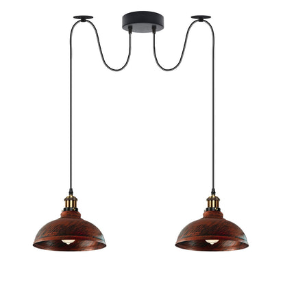 2-Light Dome Pendant – Pulley or Spider Hanging, 29 cm Shades, E27 - Yellow Brass, Rustic Red 29 cm, Spider, Without Bulb