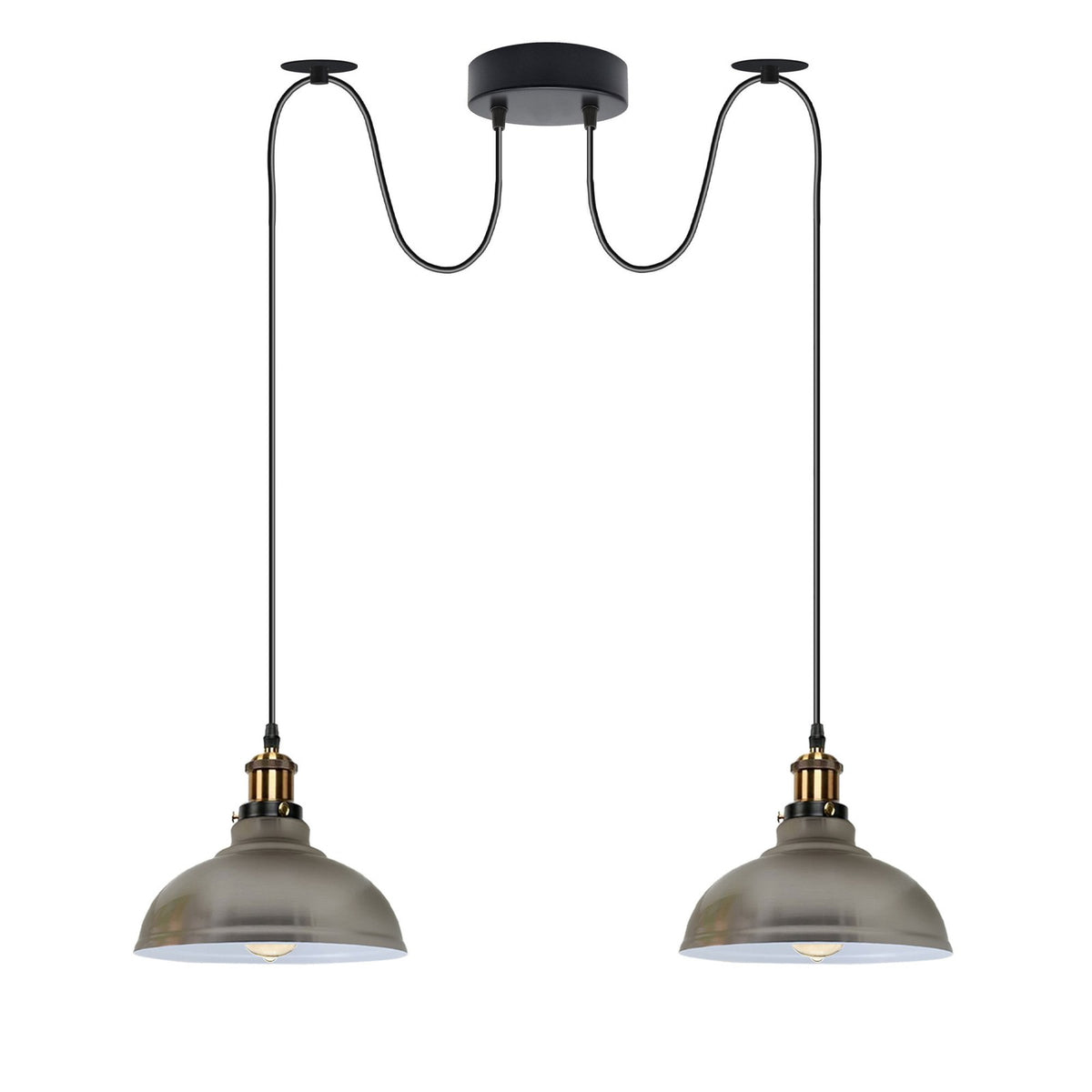 2-Light Dome Pendant – Pulley or Spider Hanging, 29 cm Shades, E27 - Yellow Brass, Satin Nickel 29 cm, Spider, Without Bulb
