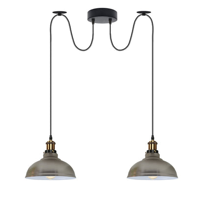 2-Light Dome Pendant – Pulley or Spider Hanging, 29 cm Shades, E27 - Yellow Brass, Satin Nickel 29 cm, Spider, Without Bulb