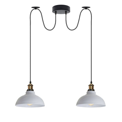 2-Light Dome Pendant – Pulley or Spider Hanging, 29 cm Shades, E27 - Yellow Brass, White 29 cm, Spider, Without Bulb