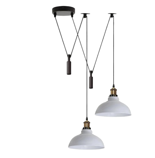 2-Light Dome Pendant – Pulley or Spider Hanging, 29 cm Shades, E27 - Yellow Brass, White 29 cm, Pulley, Without Bulb