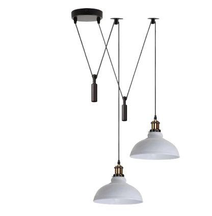 2-Light Dome Pendant – Pulley or Spider Hanging, 29 cm Shades, E27 - Yellow Brass, White 29 cm, Pulley, Without Bulb
